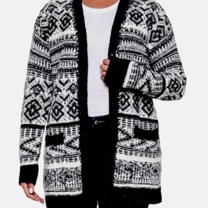 Lucky Brand Black and White Patterned Cardigan Size Medium